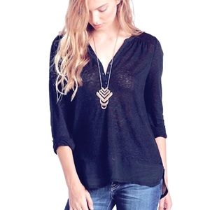 NWOT Lucky Brand Mixed Media/Fabric Linen Top, M